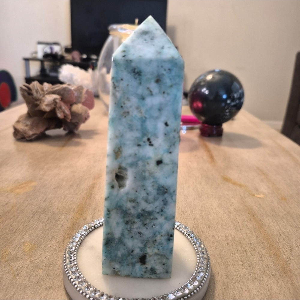 Natural Chrysocolla Blue Green Crystal Point Obelisk Tower #6